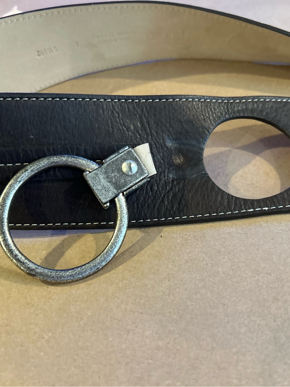 PerSe Carlisle NY  Brown Italian Leather Belt with Silver Ring Buckle EUC Sz cL - Picture 6 of 6